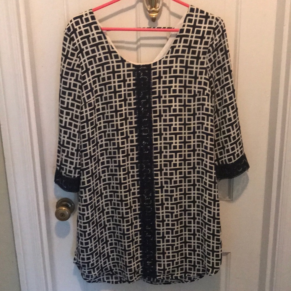 Navy and white patterned dress